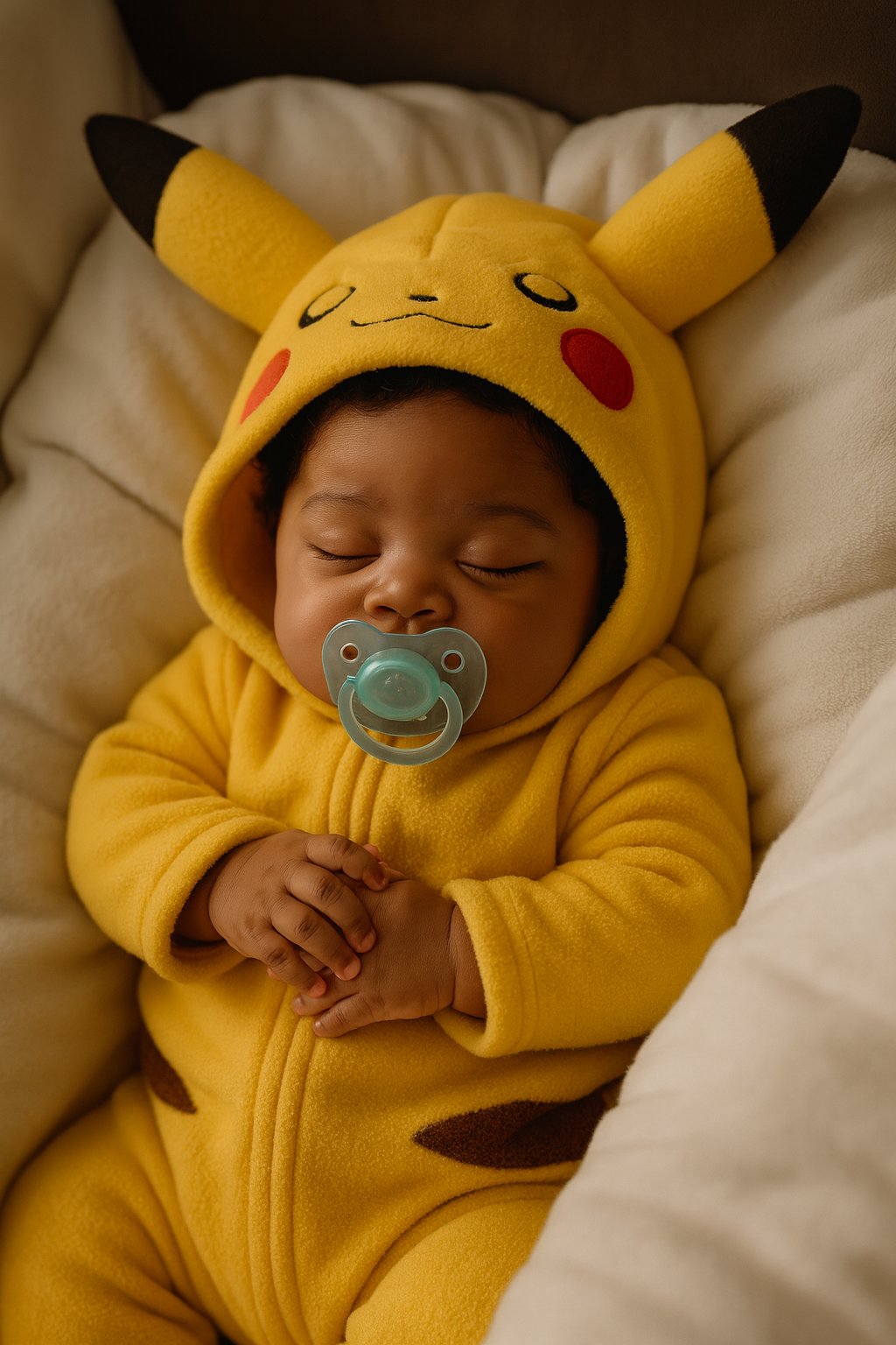 Bebê dormindo com fantasia de Pikachu