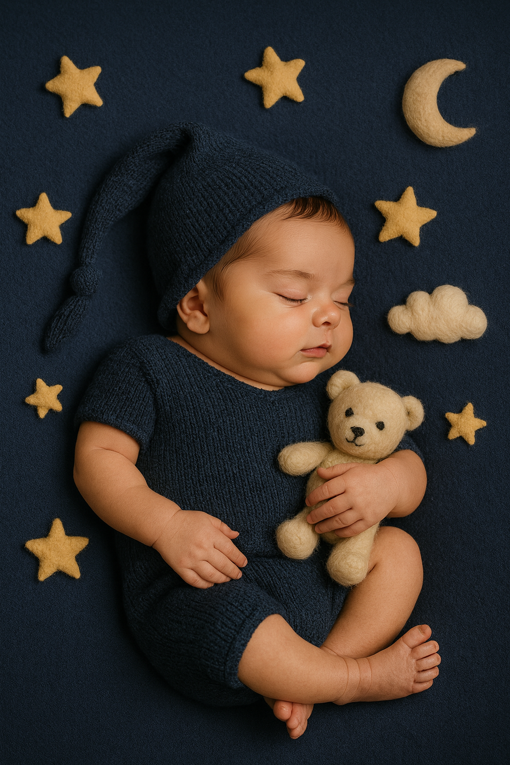 Bebê dormindo sob o céu estrelado