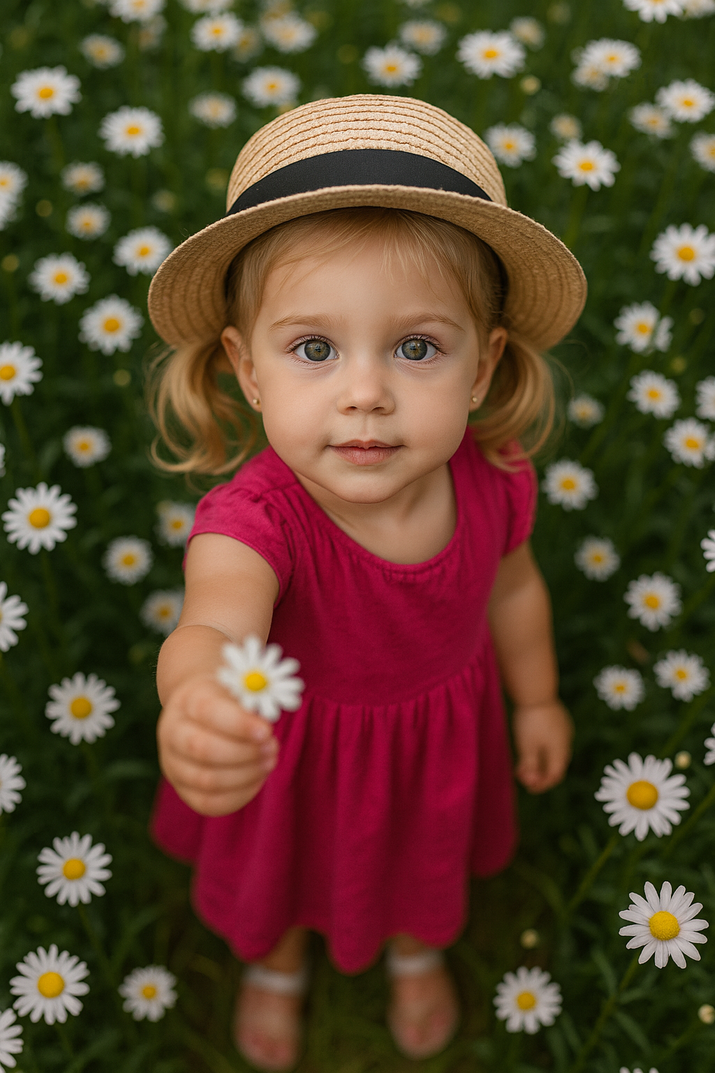 Garota com margarida no campo