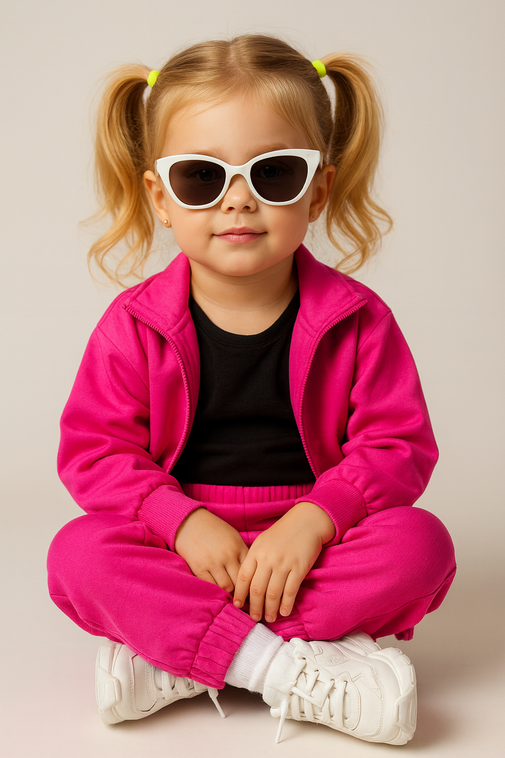 Garota estilosa de macacão rosa