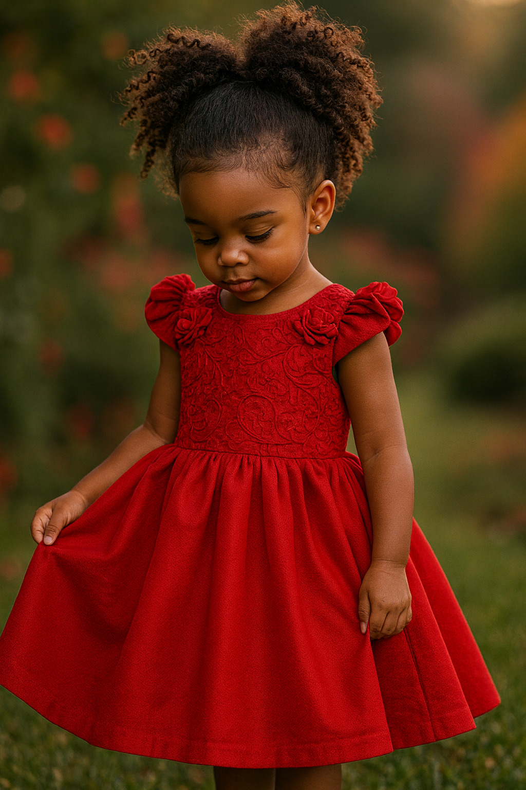 Garota no Jardim com Vestido Vermelho