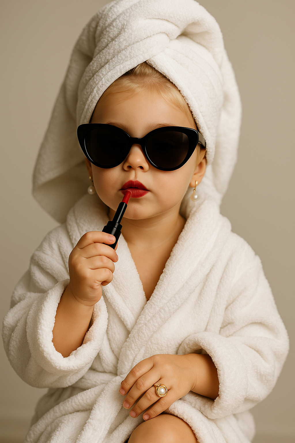 Garotinha estilosa aplicando batom vermelho