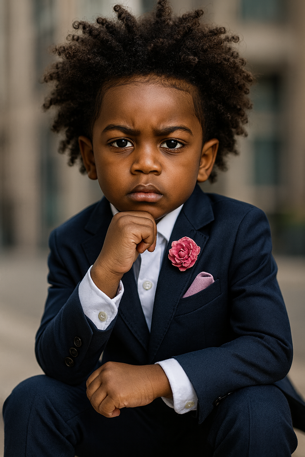 Garoto com olhar sério e estilo elegante