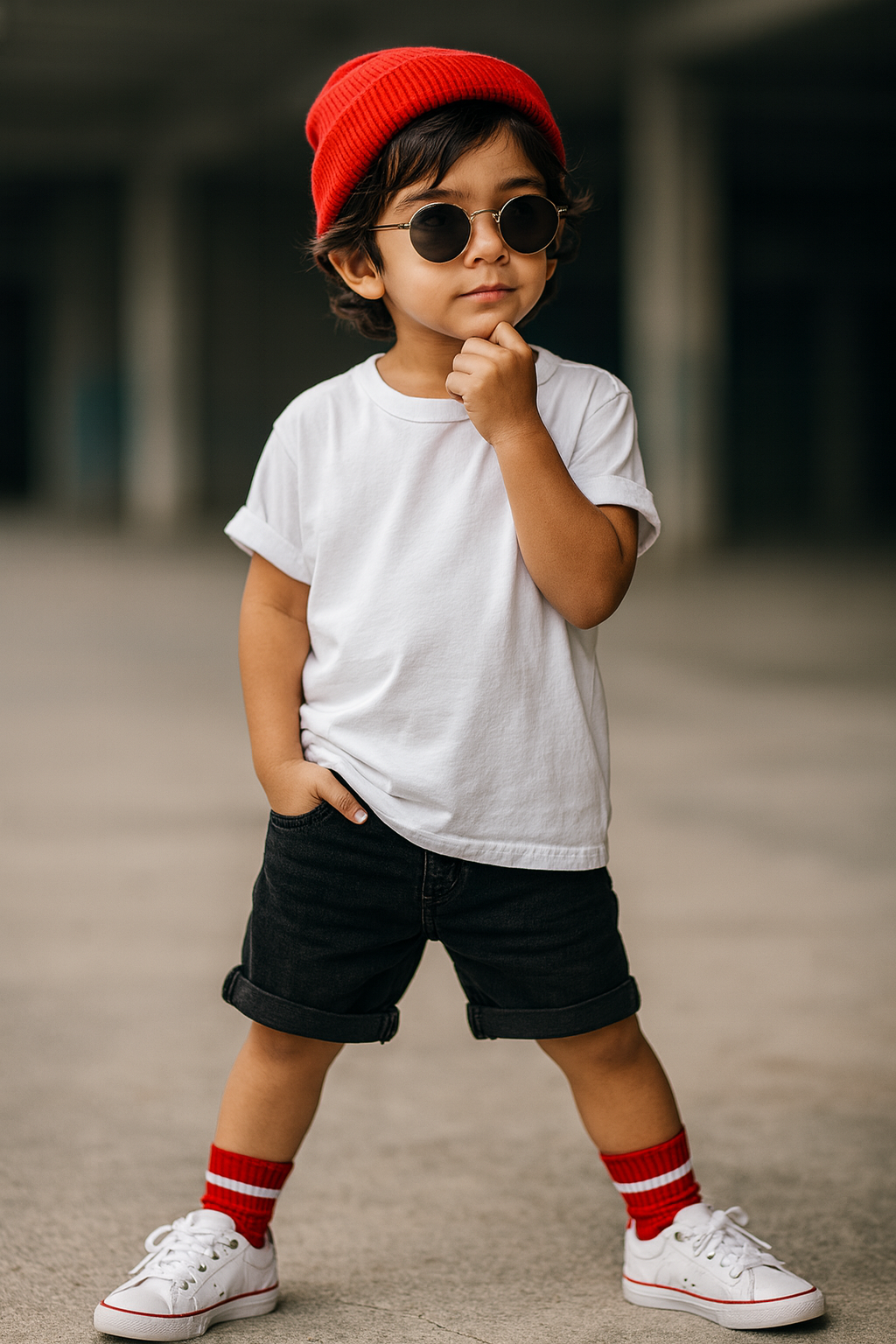 Garoto estiloso na garagem urbana