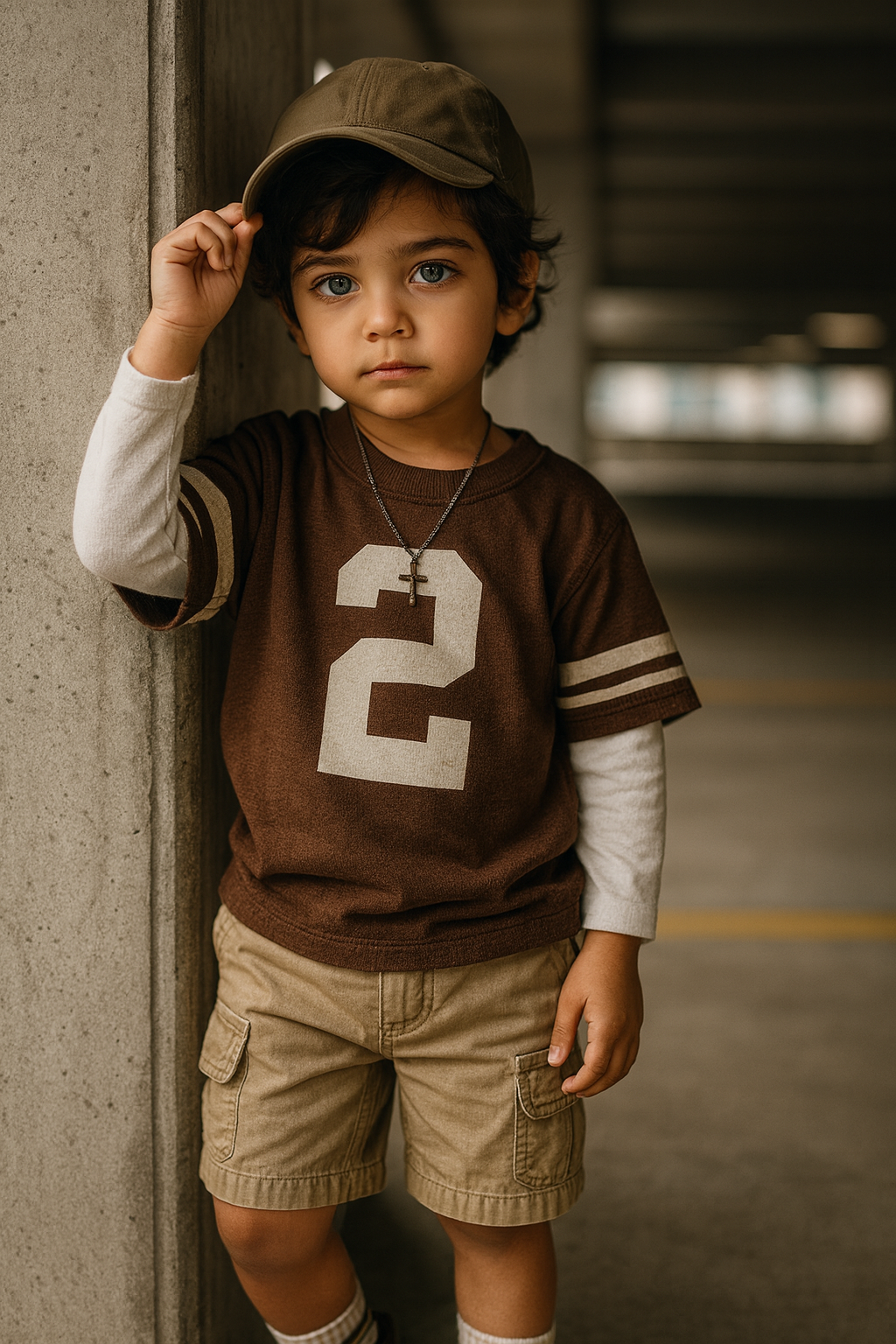 Garoto na garagem urbana