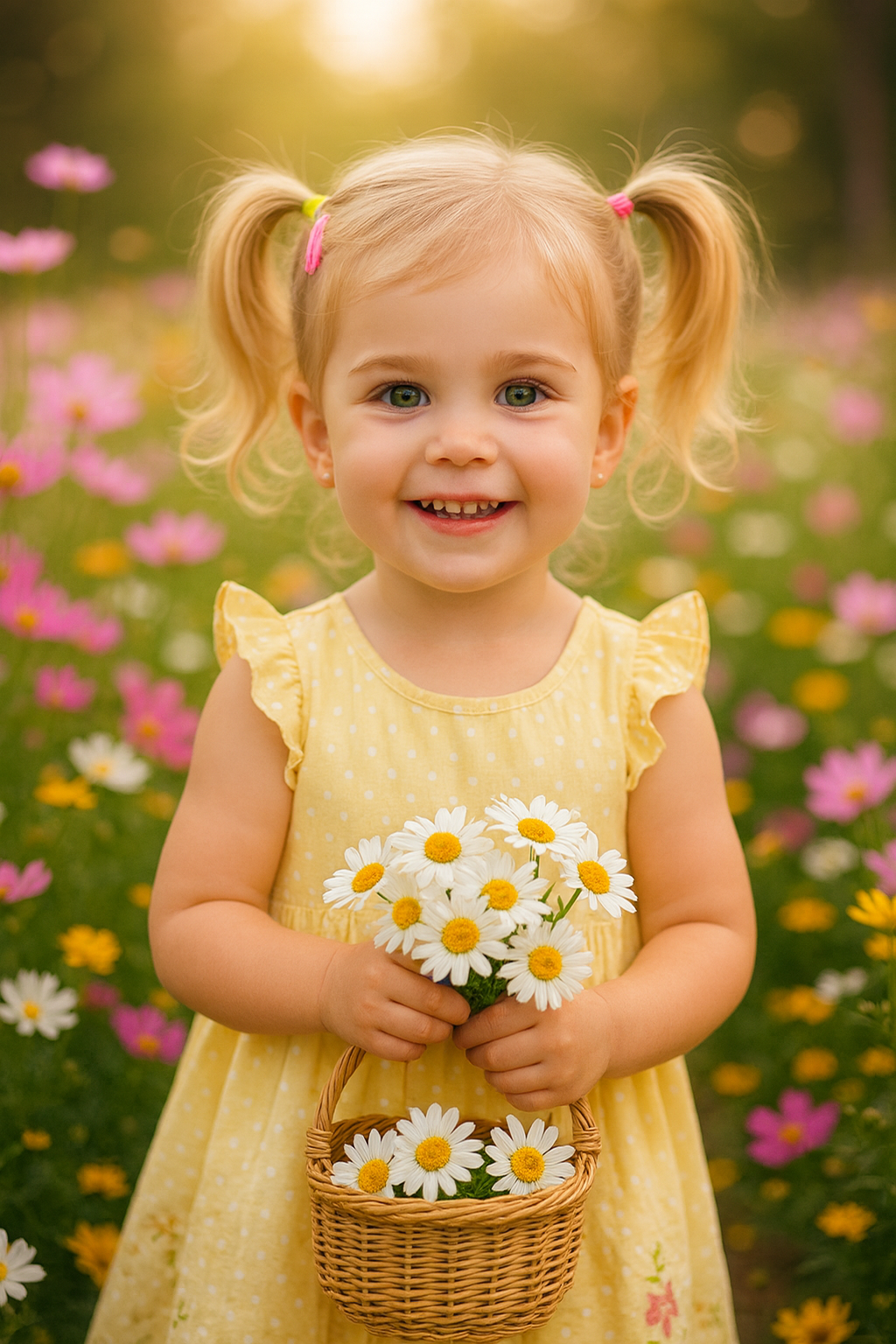 Menina em campo de flores silvestres