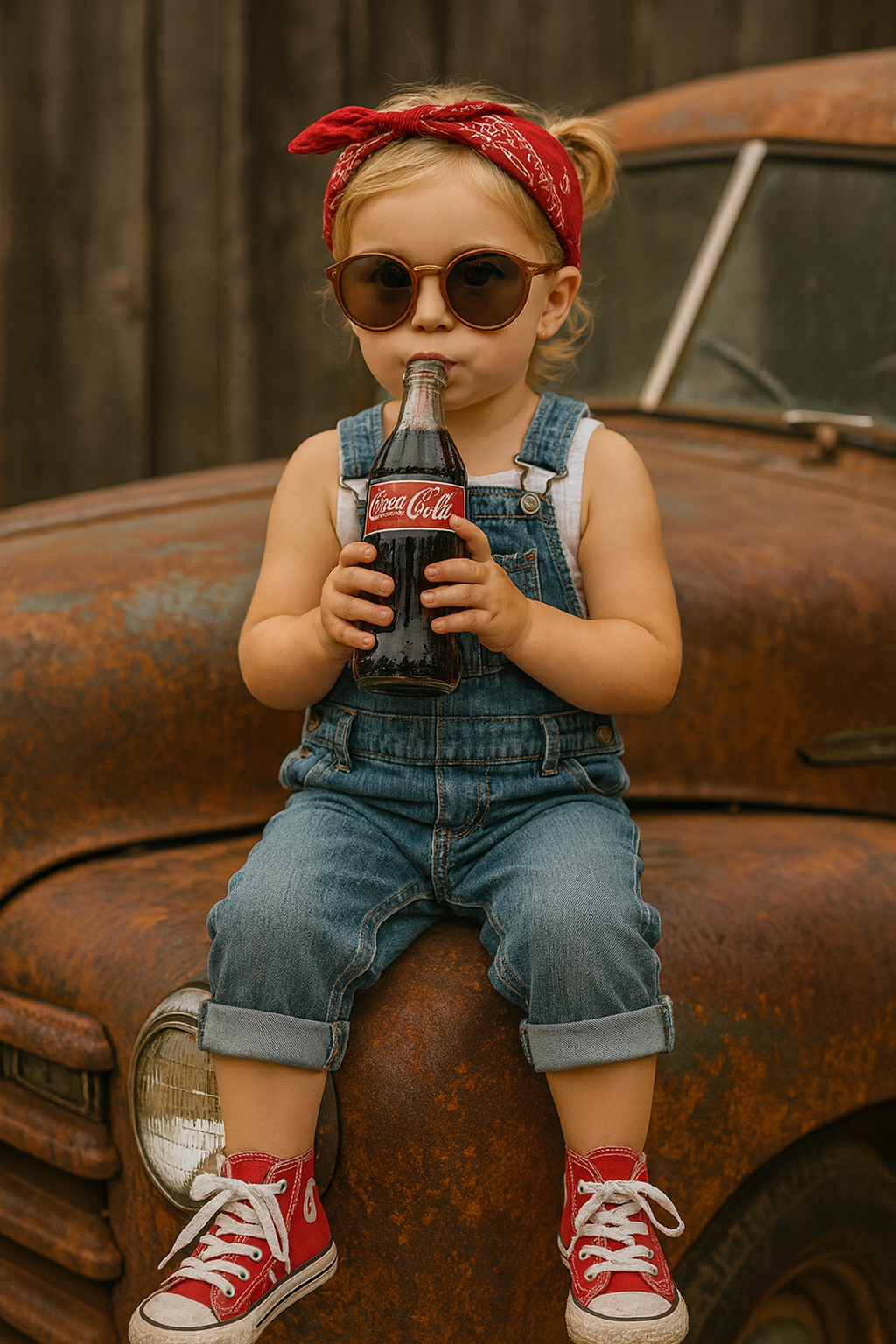 Menina no Capô do Caminhão Antigo