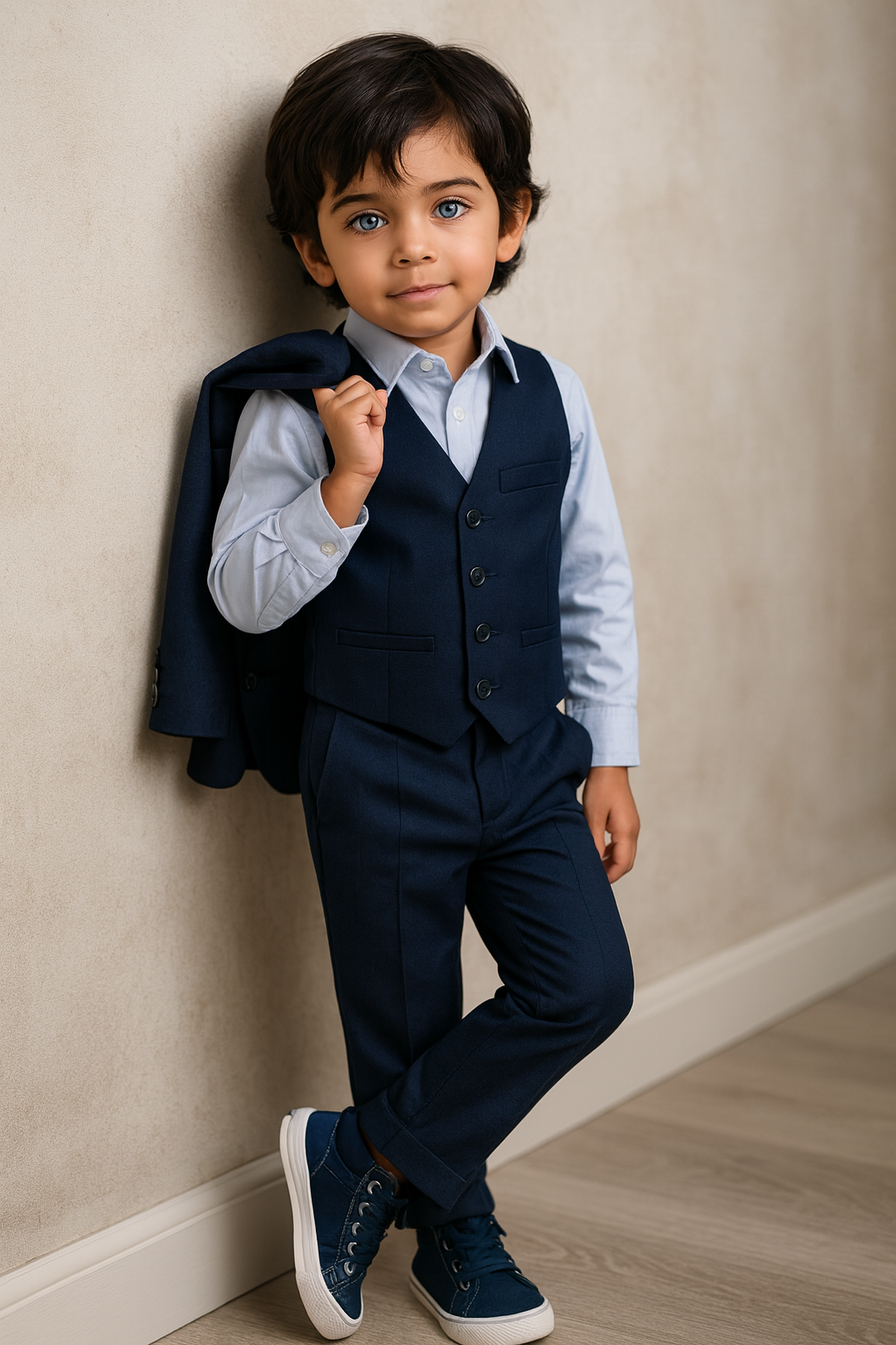 Menino elegante de terno azul