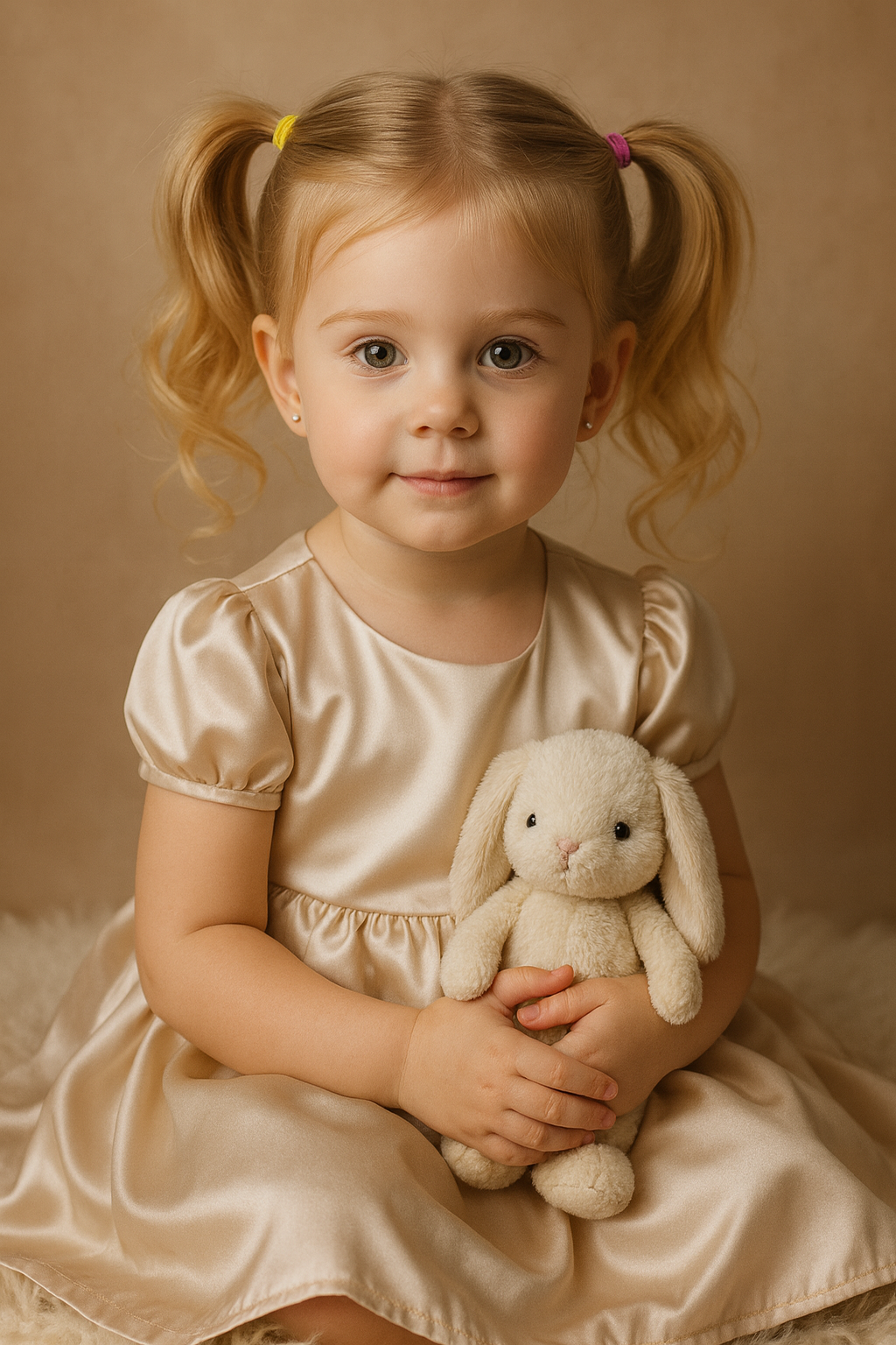 Retrato delicado com coelhinho de pelúcia