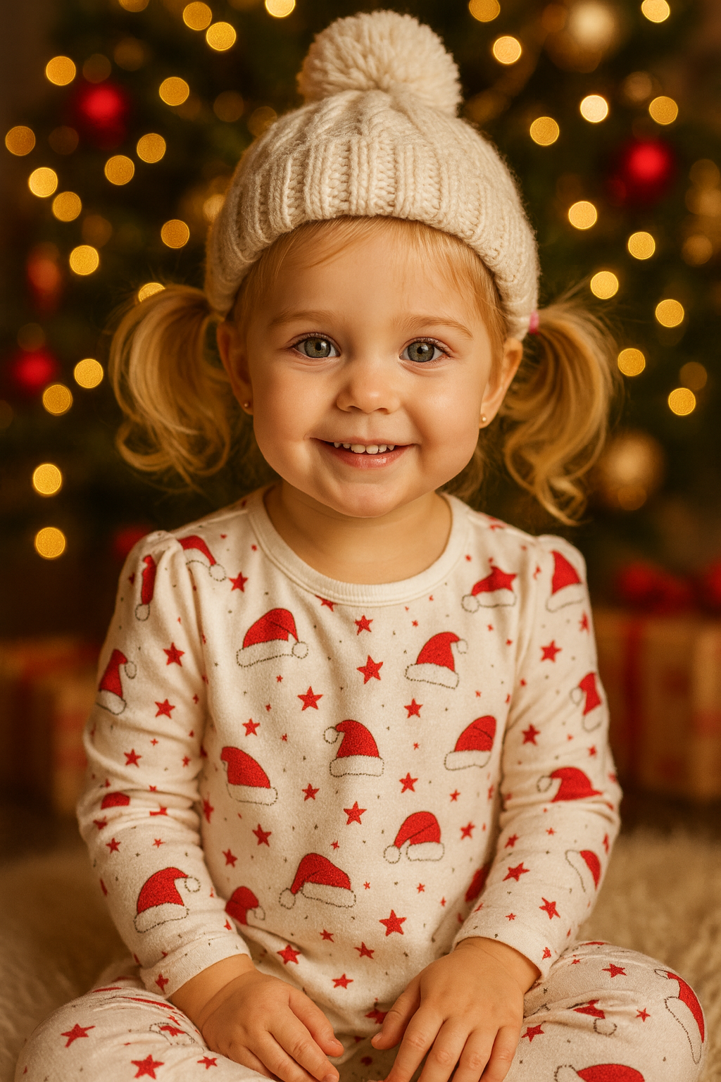 Sorriso Natalino ao Lado da Árvore