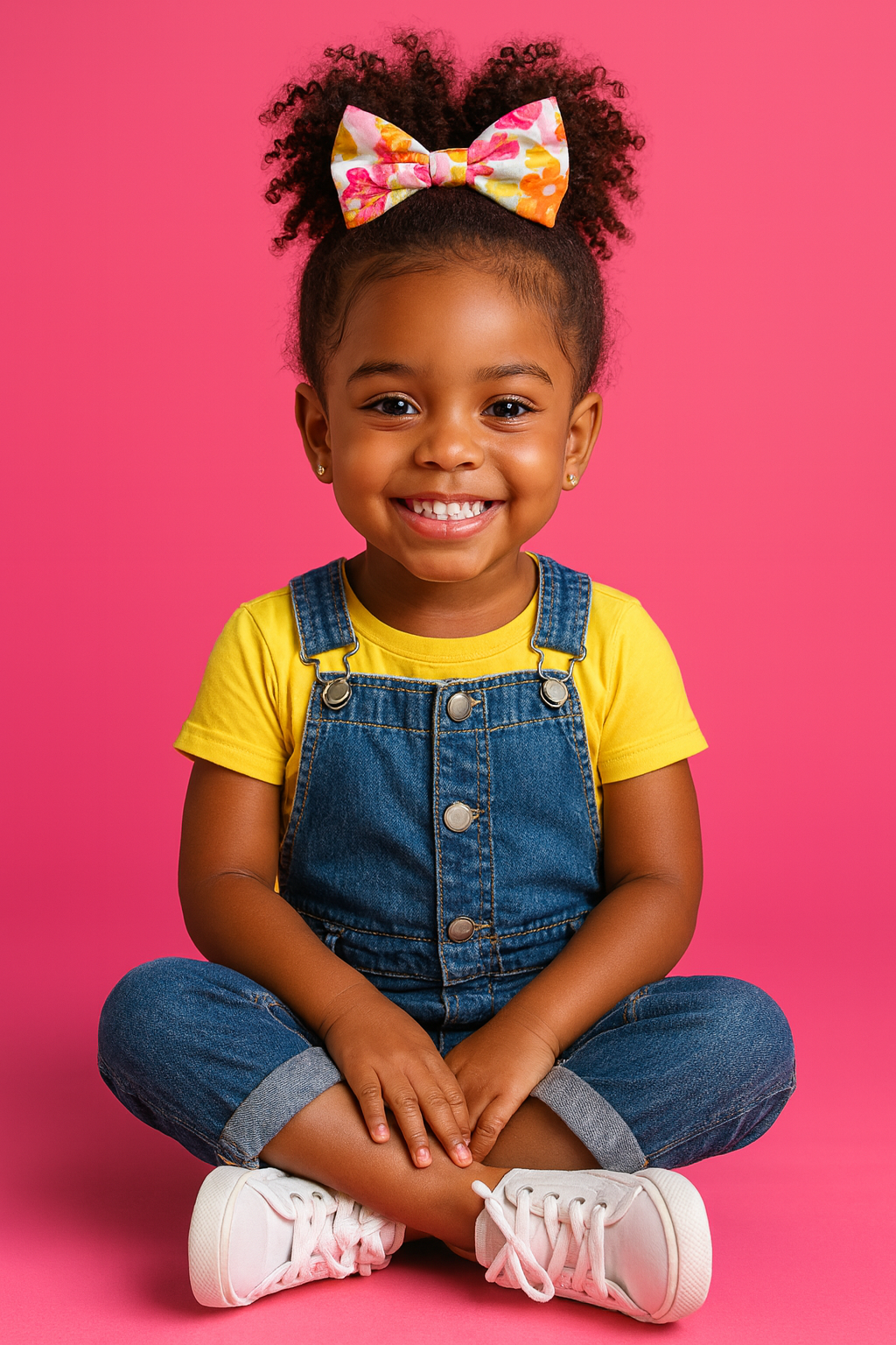 Sorriso radiante contra fundo rosa