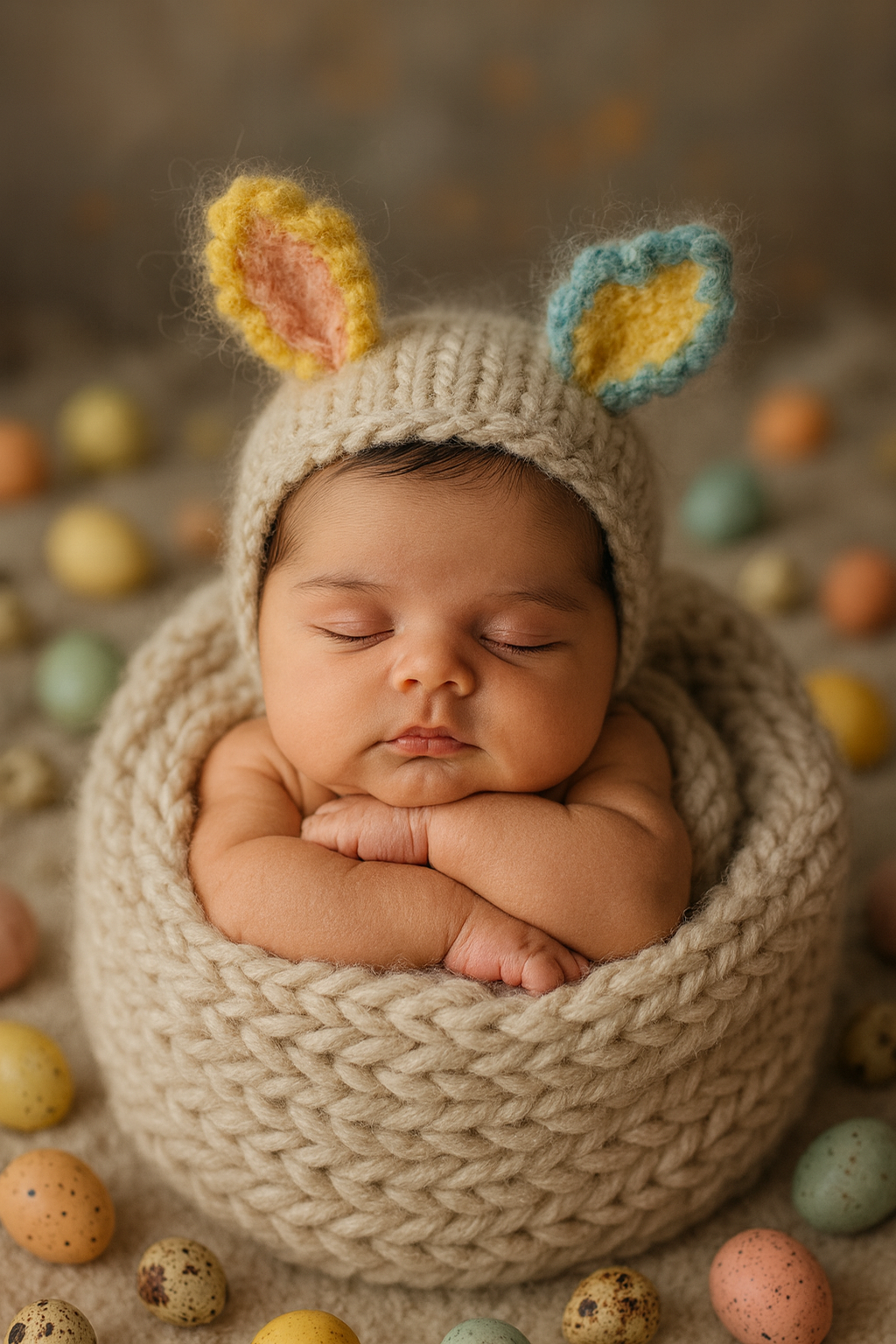 Bebê Dormindo com Orelhas de Coelho