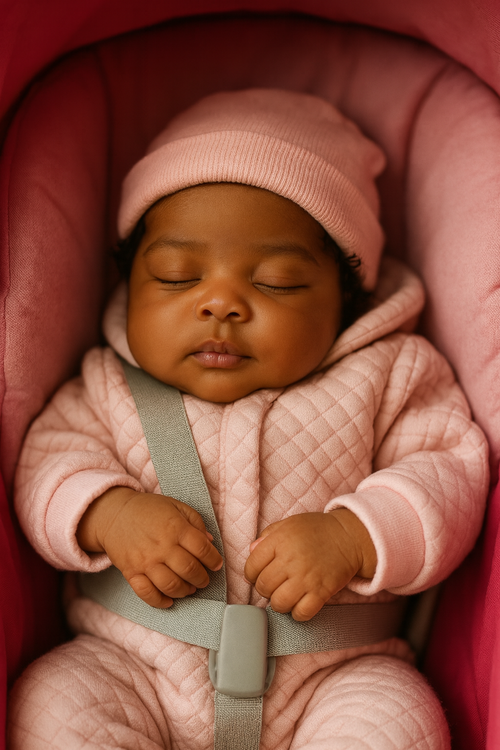 Bebê Dormindo em Carrinho Rosa
