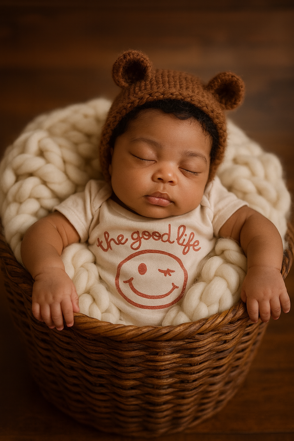 Bebê Dormindo em Cesta Natural