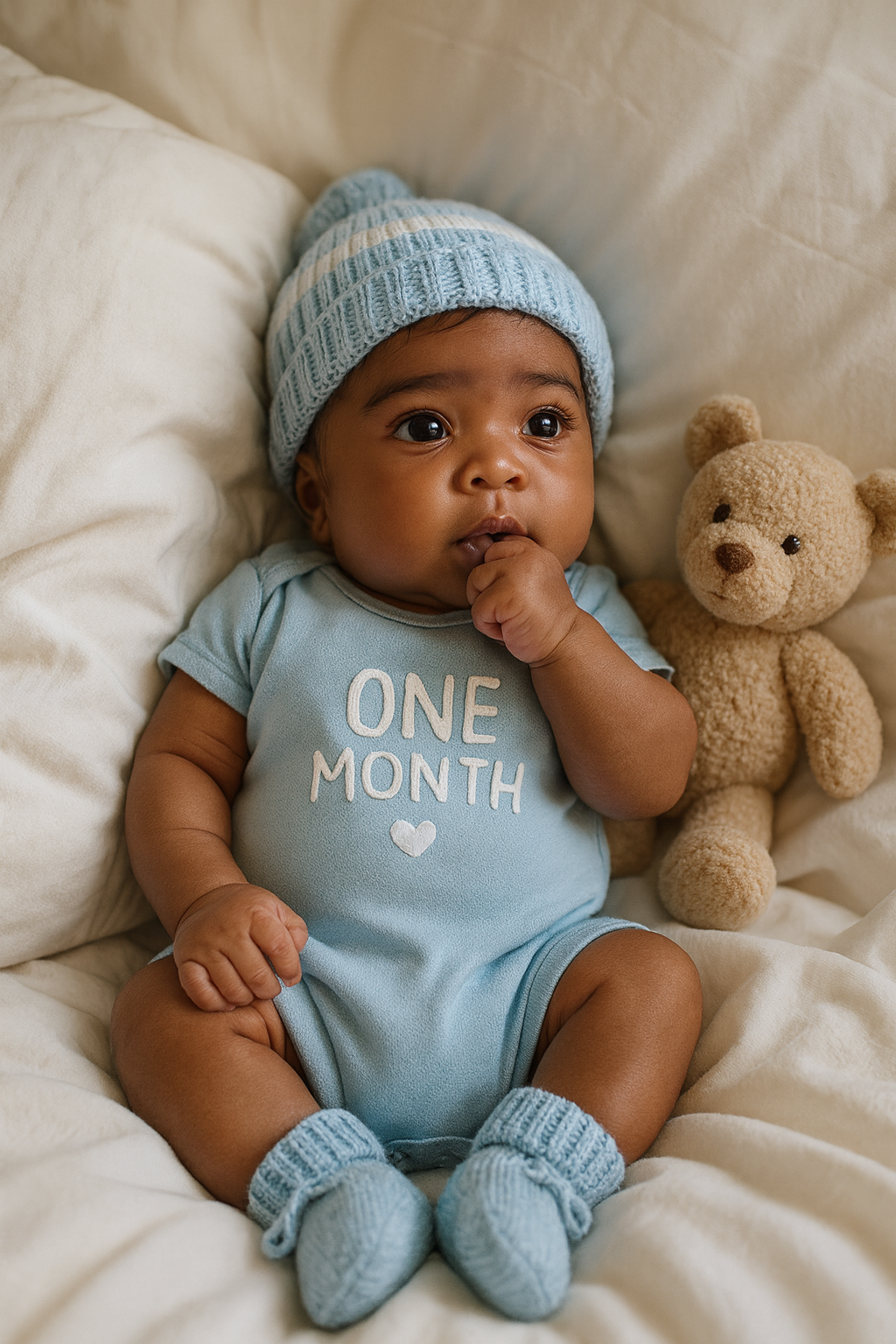 Bebê de Um Mês com Ursinho