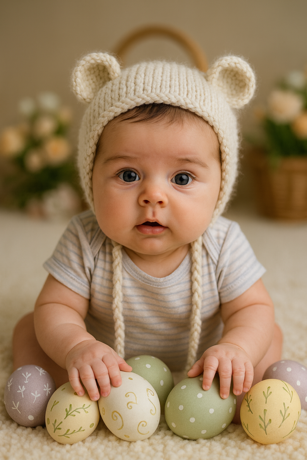 Bebê e Ovos de Páscoa Pastel