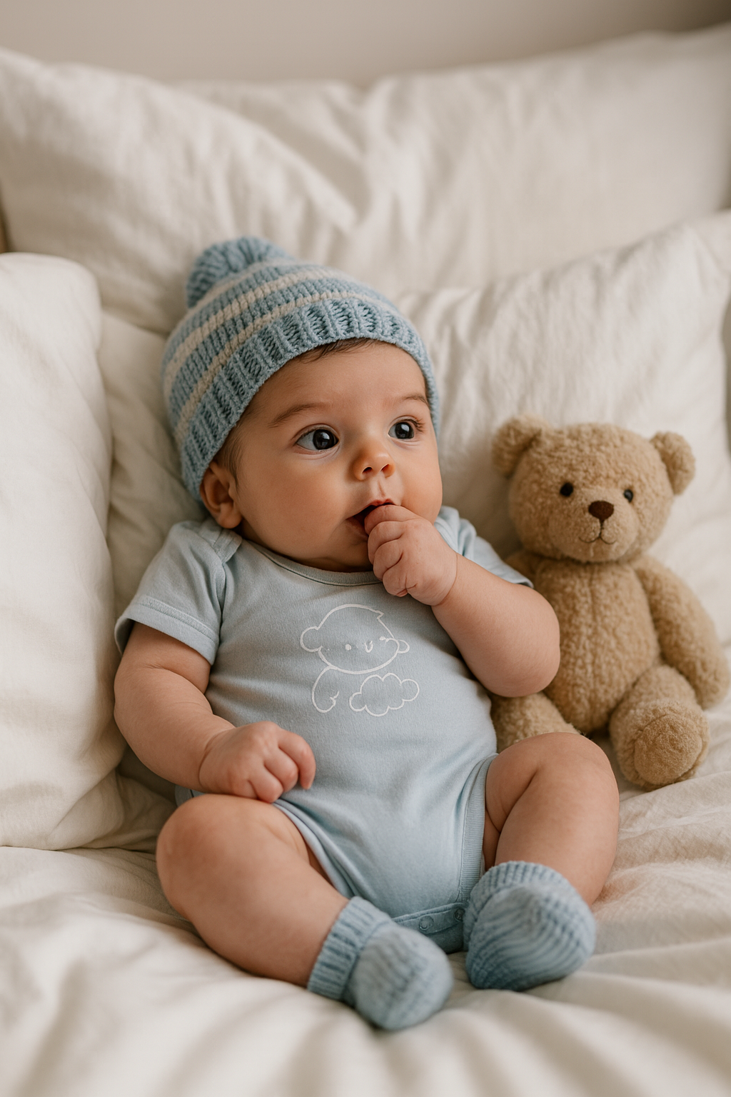 Bebê e urso de pelúcia fofos