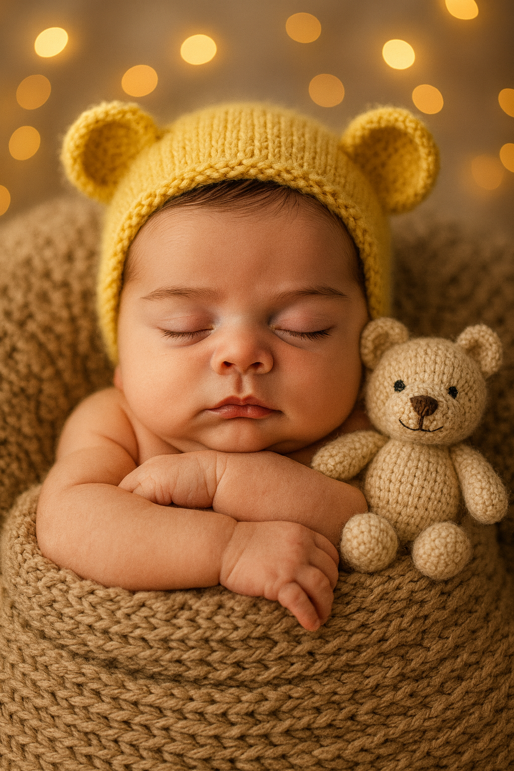 Recém-nascido com ursinho de pelúcia